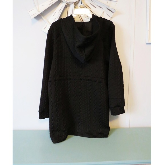 Black Cable Knit Hooded Zip-Up Sweater Coat by Shein Curve Women's 2X - Picture 7 of 15